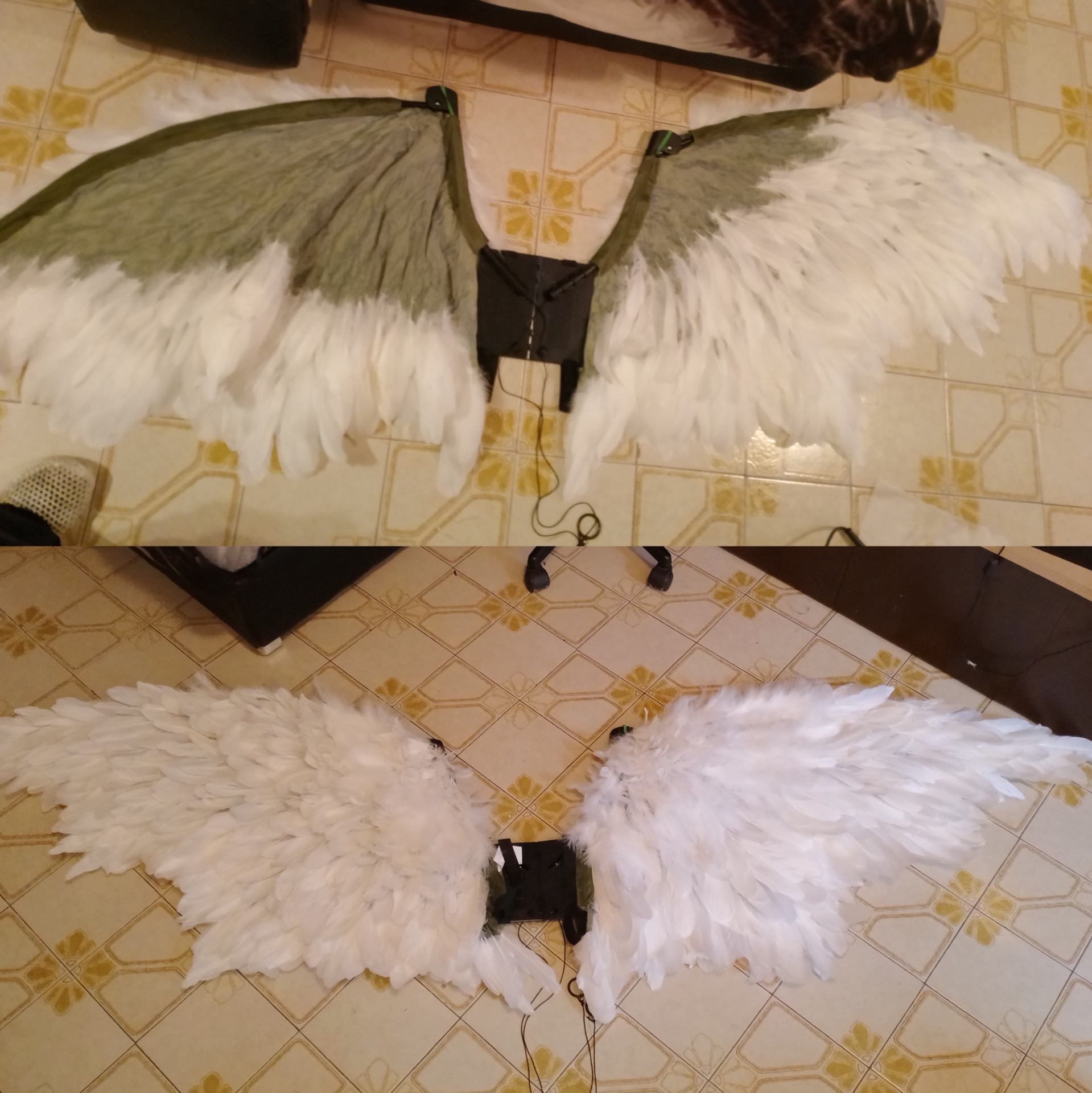 Prima e dopo delle ali realizzate da @_mono_kai.cos .